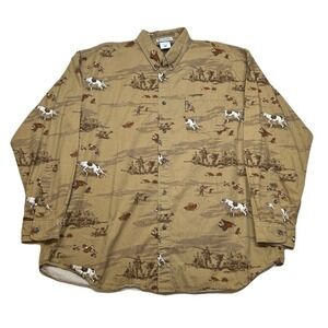 Columbia River Lodge Shirt Mens XL Brown Hunting Dogs Long Sleeve‎ Button Down